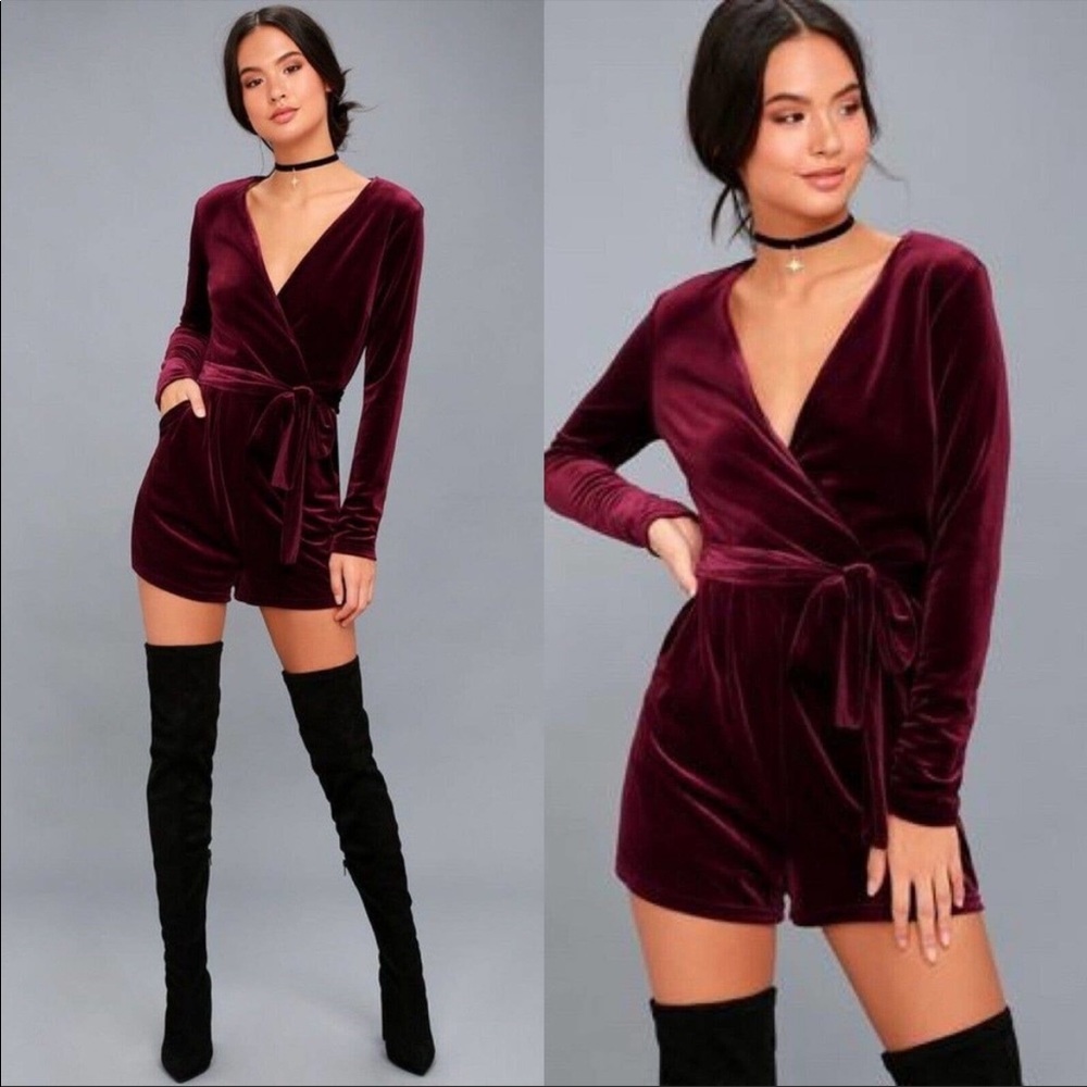 NWOT Lulus Burgundy Velvet Romper